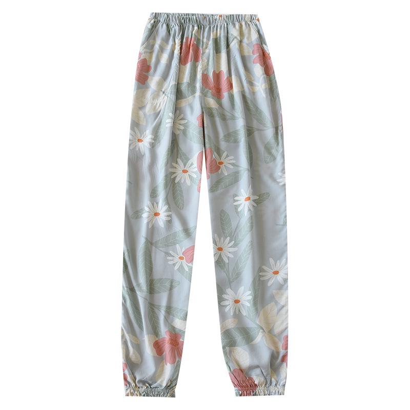 Damen Sommer Viskose Schlafhose - Dünne Baumwollgaze, Bündchen, Mückensicher, Mehrfarbig Strand- & Klimaanlagenhose