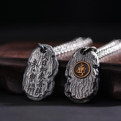 Patron Saint Buddha Pendant Male Jewelry Top Quality 925 Silver Chain Necklace For Men Retro Zodiac Wishing Stone For Boyfriend