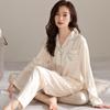 1011 Spring and Autumn New Ink Painting Fashion Loose Pajamas Cardigan Women's Simulation Silk High-end Homewear