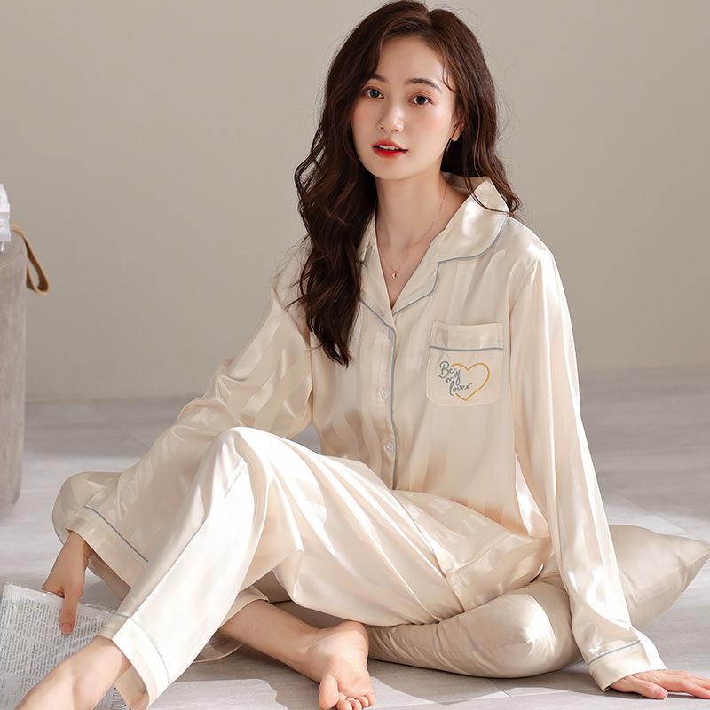 1011 Spring and Autumn New Ink Painting Fashion Loose Pajamas Cardigan Women's Simulation Silk High-end Homewear