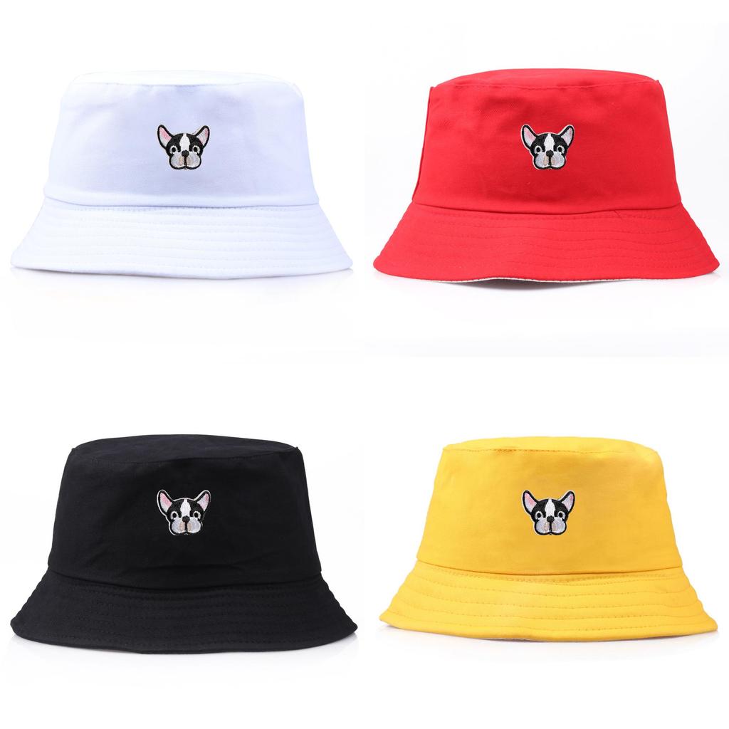 Fisherman Hat With Dog Embroidered Design Unisex Sun Protection For Outdoor Travel