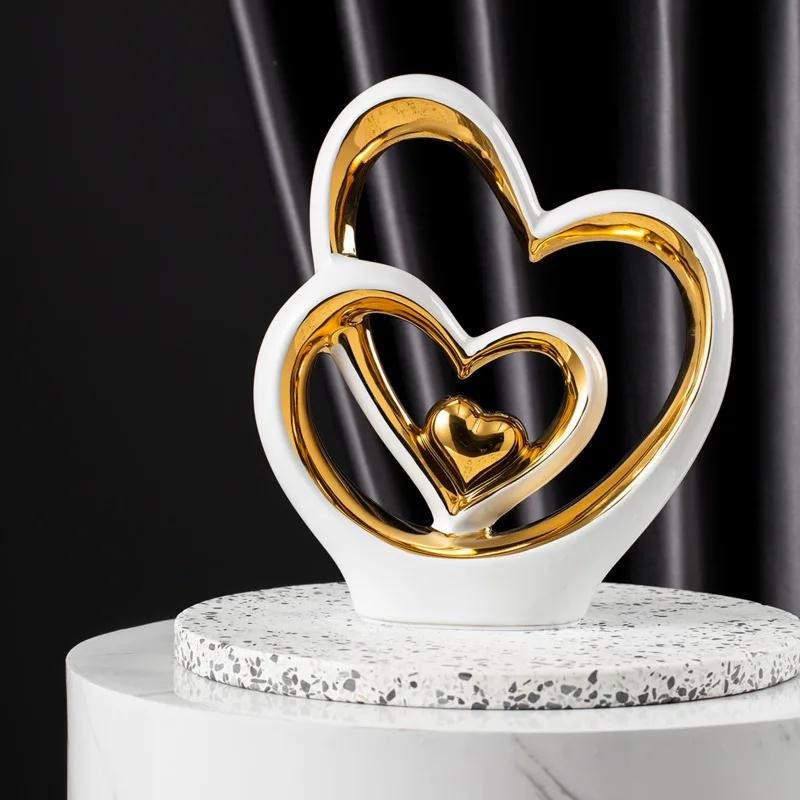 Sculpture décorative d'ambiance romantique nordique en céramique, connexion amoureuse, lumière, luxe, combinaison, décoration pour la maison, la Saint-Valentin