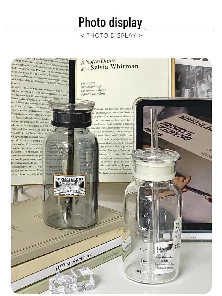 Double-Lid High Borosilicate Glass Travel Cup with Leather Sleeve