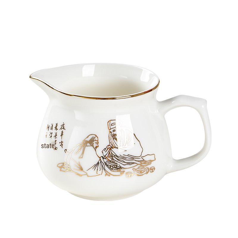 White Porcelain Tea Set: 270ml Pitcher, 190ml Fairness Cup, Milk Pitcher, and Blue & White Landscape Divider.
