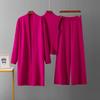 Completo Casual Monocolore alla Moda da Donna Giacca a Sciarpa Cardigan + Gilet Senza Maniche Maglia Base + Pantaloni a Gamba Larga Completo Tre Pezzi