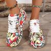 Fashion Plus Size 2025 Lace Up Women's Vulcanize Shoes Outdoor Walking Print Flat with Platform Sneakers Versatile Ladies Casual Shoes