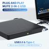 External Blu-ray Drive, USB 3.0 & USB-C BD Reader, DVD/CD Burner–Portable Blu-ray Player with 3D Playback for Laptop PC Desktop