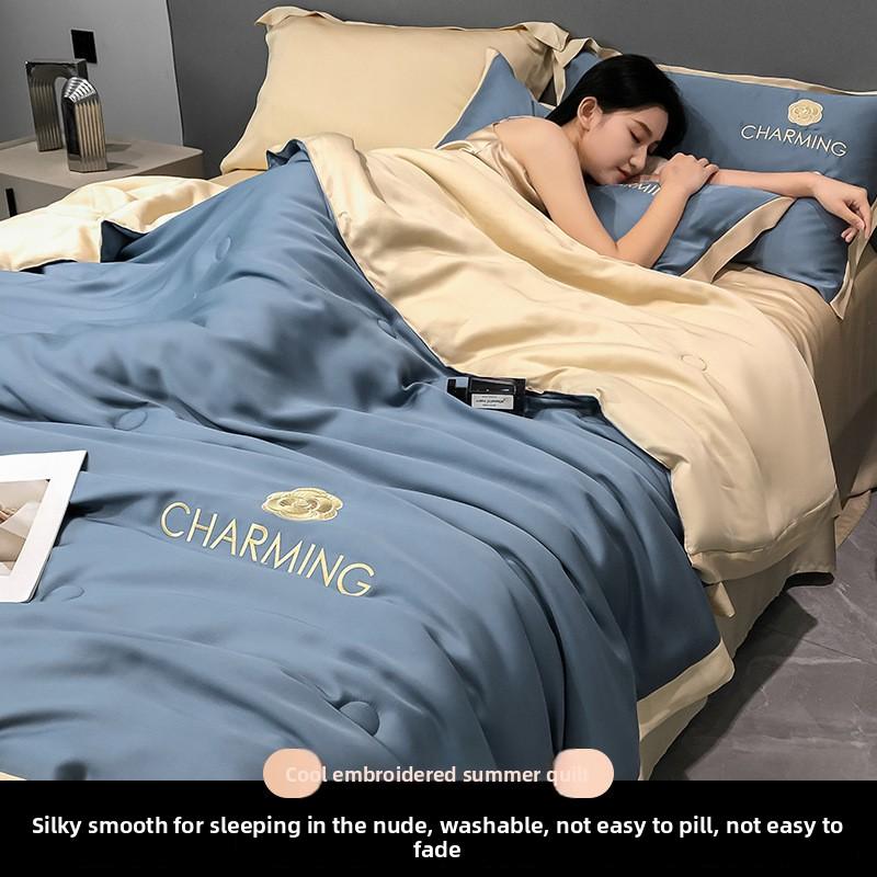 Summer Air Conditioning Quilt with Cool Feeling Ice Silk Summer Set - Machine Washable
