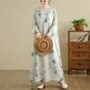Spring  Vintage Floral Maxi Dress Loose Oversize Long Sleeve Casual Basic Printing Women Plus Size Long Dress