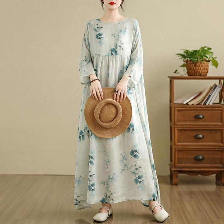 Spring  Vintage Floral Maxi Dress Loose Oversize Long Sleeve Casual Basic Printing Women Plus Size Long Dress
