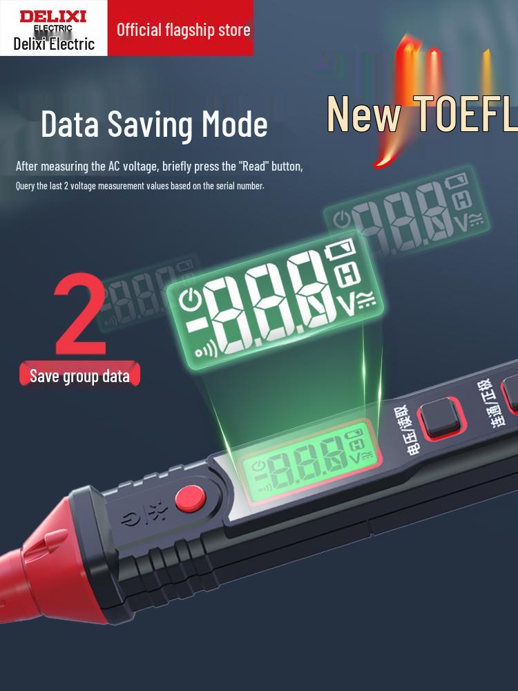 Delixi Electric Smart Voltage Tester with Digital Display and Data Saving Function, 380V Multifunctional Sensing Screwdriver.