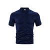 Men Stand Collar Button Placket Short Sleeve Henley T Shirt Slim Fit Casual Top