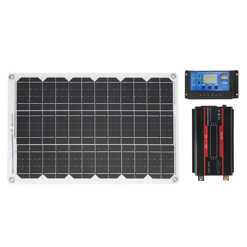 Solar Panel System with Color Display Dual USB4.2A 18W18V Solar Panel 30A12V 24V Solar Controller Inverter for Camping
