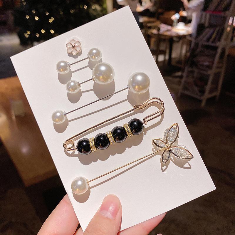 5 /10pcs /Pack Enamel Pins Pearl Neckline Brooches Small Collar Lapel Scarf Buckle Pin Fixed Clothes Invisible Brooch Jewelry Sets