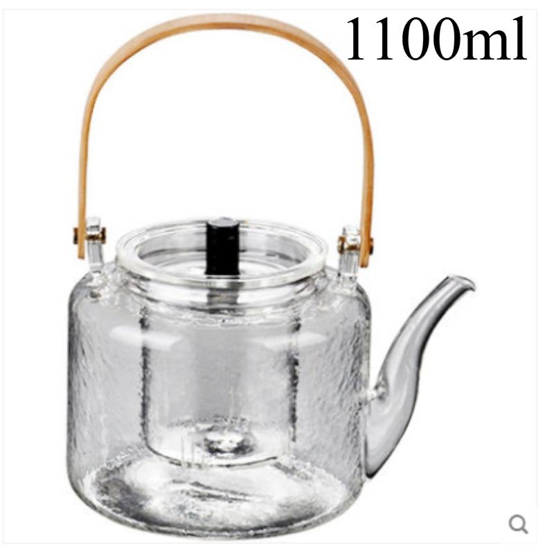 High Temperature Resistant Hand Crafted Hammer Textured Glass Teapot with A Handle Steaming Boiling Dual Purpose Tea Making Pot