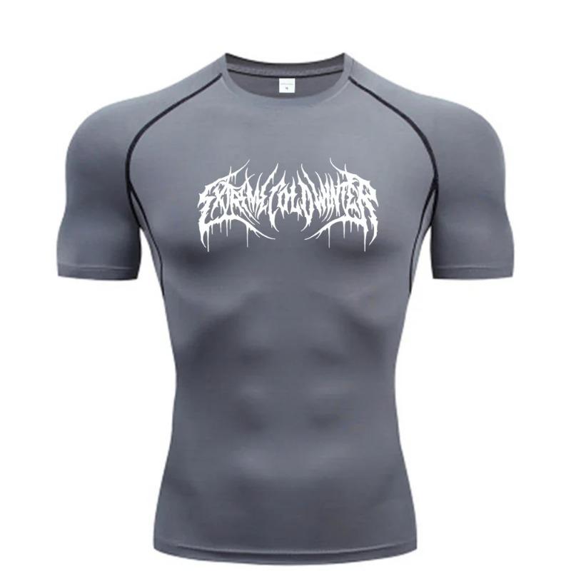Abbigliamento Fitness Estivo Felpa a Compressione Manica Corta Uomo Corsa Asciugatura Rapida Top Palestra Allenamento Bodybuilding Maglietta