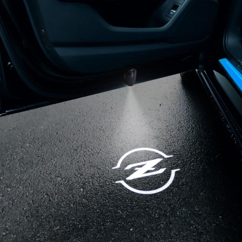 CGANEI1 2PCS Z Nismo GTR Logo Emblem Universal LED Car HD Door Light Courtesy Projector Lamp USB Rechargeable For Nissan Teana 350Z 370Z
