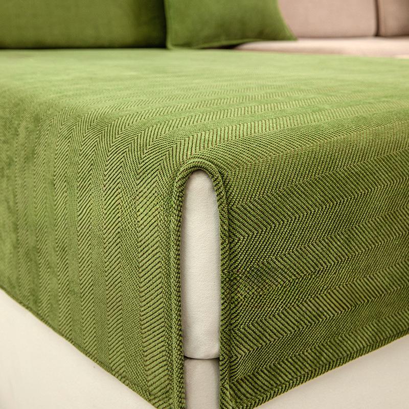 Modern Minimalist Sofa Mat Seasonal Universal Green Chenille Sofa Cover Anti Slip Solid Color Seat Cushion Cover Dust Cover Cloth