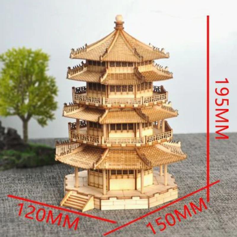 

1pc Chinese style Miniature wooden three-dimensional building model Feng Shui Accessories Wooden handicrafts home decoration