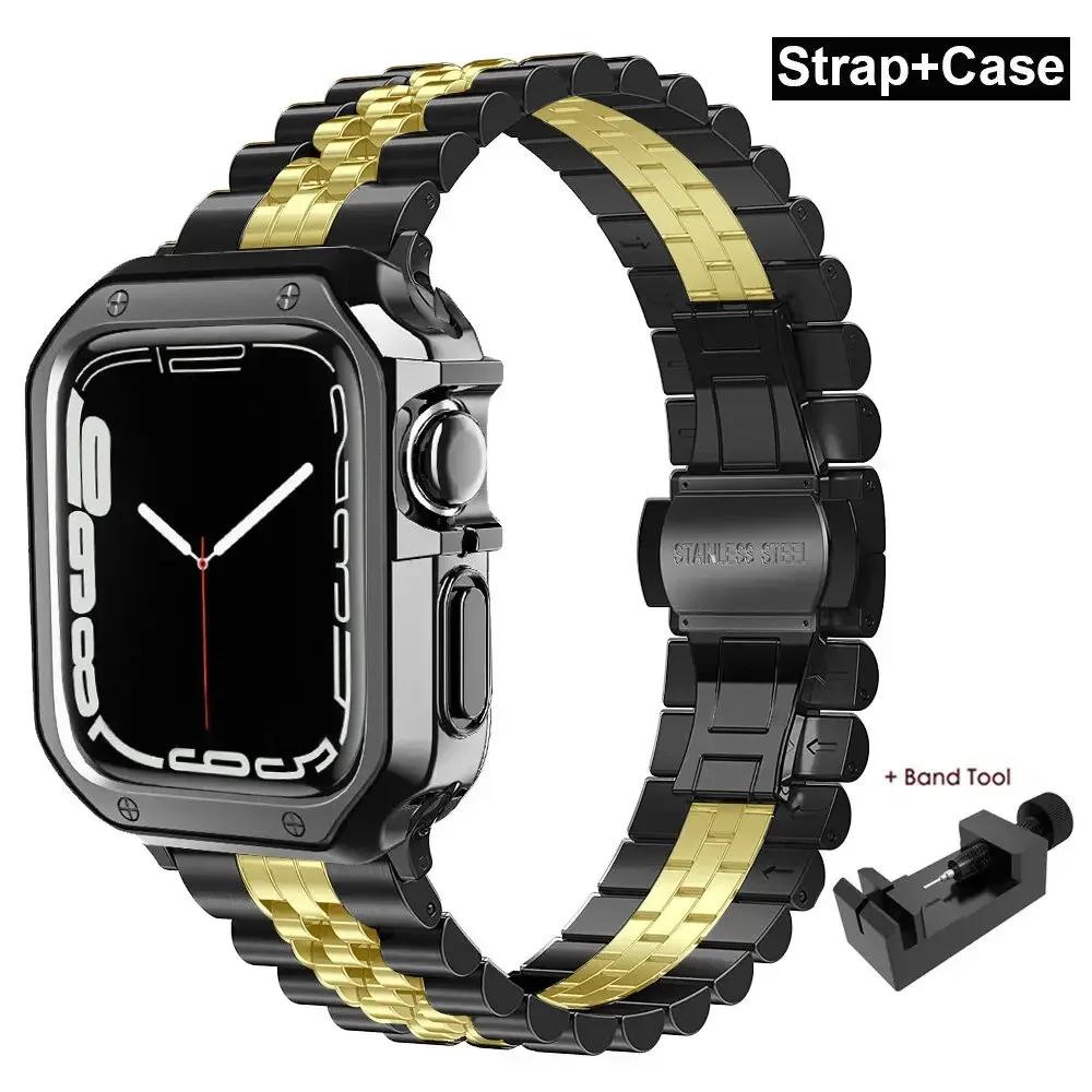 TPU Protector Case+Metal Strap For Apple Watch Ultra Band 49mm 45mm 44mm 41mm 40/38 Stainless steel Bracelet series 3 5 6 se 7 8