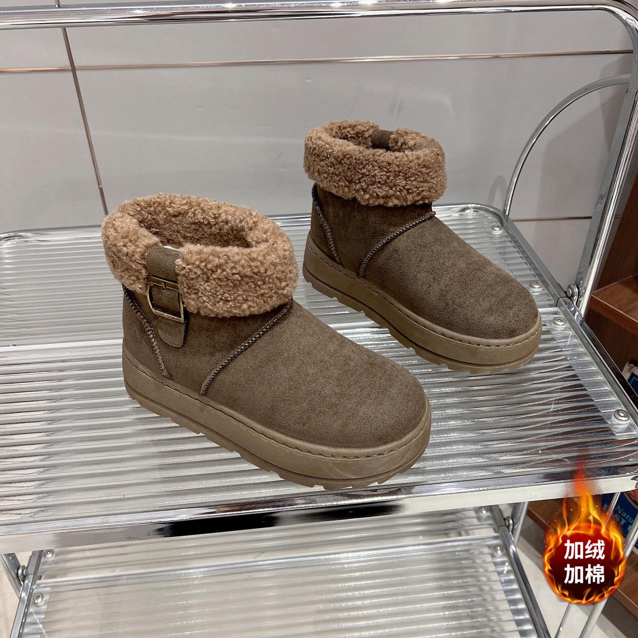 

Зимние сапоги женская верхняя одежда 2024 зима новые меховые интегрированные толстые подошвы усиливающие пух короткие сапоги с начесом теплые хлопковые сапоги 40