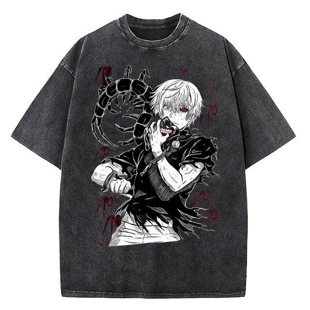 Tokyo Ghoul Washed T-Shirt Cotton High Quality Men S Punk Trash Pastel Pattern Shirt Pattern 2000 S
