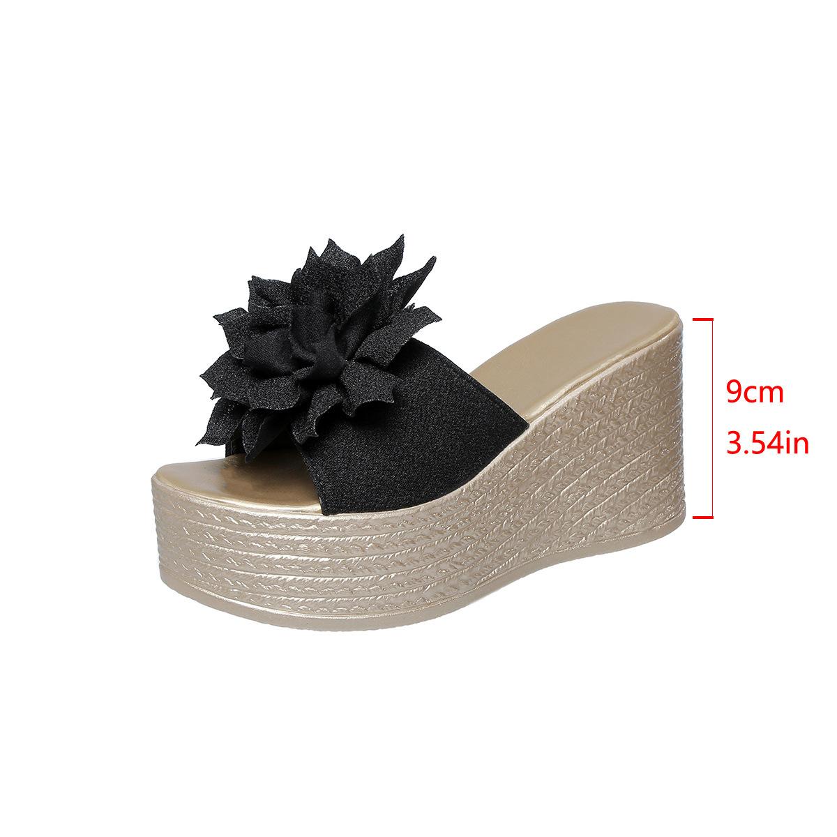 

Korean version of women s cool slippers 2025 summer new flower cloth waterproof table thick bottom slope heel outer slippers 2025 43 чёрный