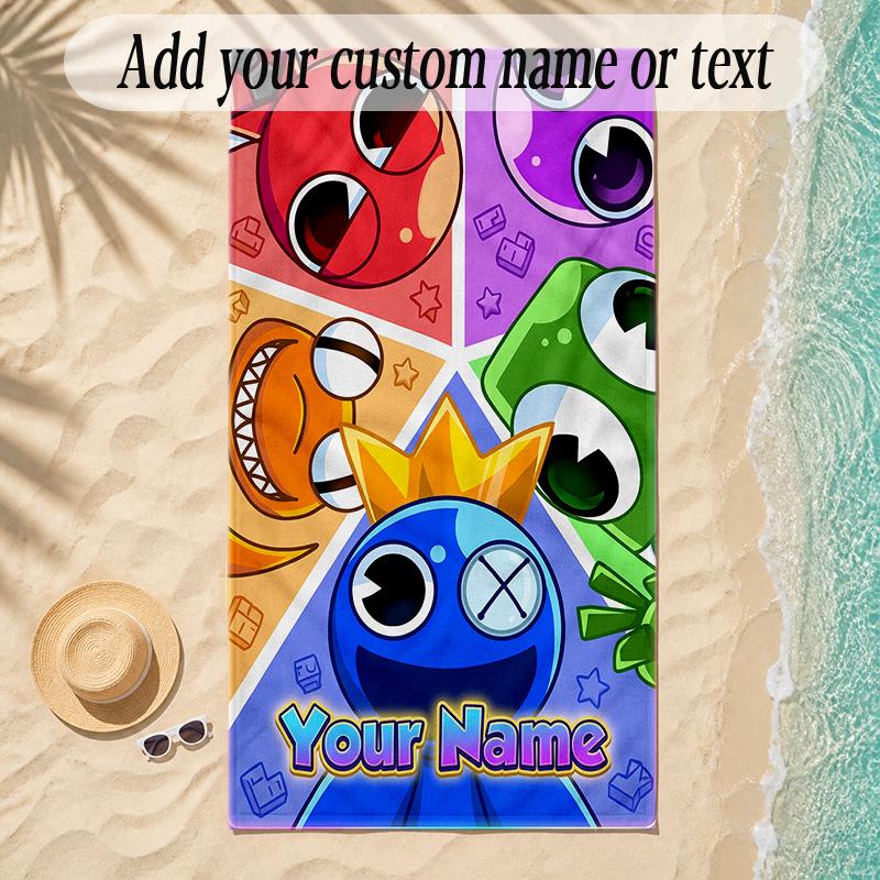 Beach TowelRainbow Friends Custom Name Text Personalized Soft Towel for Beach Pool Indoor Home Decor Gift