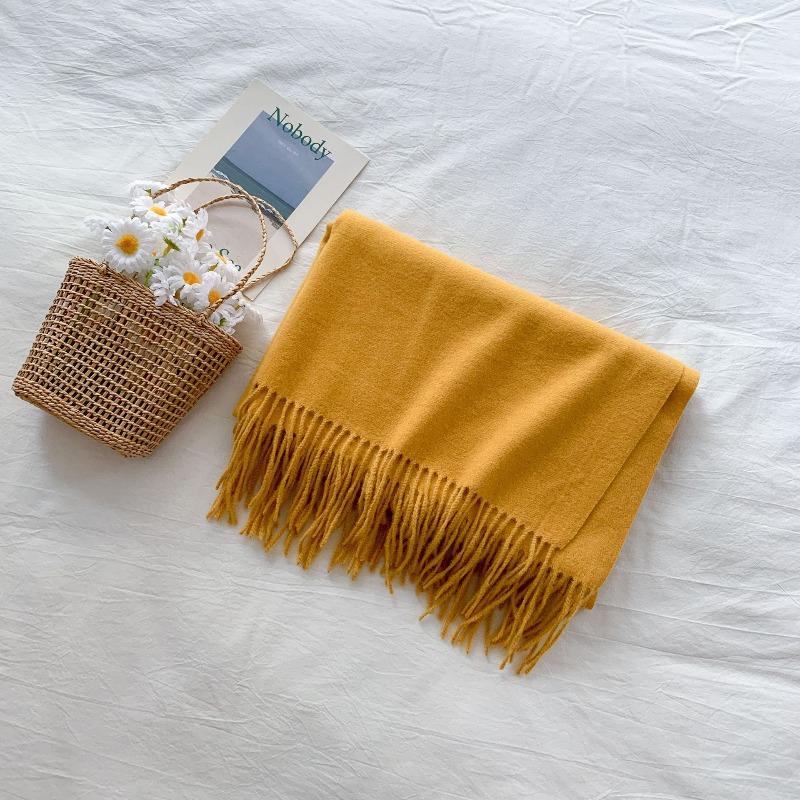 Mary 300g imitation cashmere tassel scarf women's winter solid color thickened warm shawl Japanese scarf
