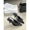 2025 spring new high-heeled nude bag head empty sweet bow thin heel pointed head temperament high-heeled sandals women