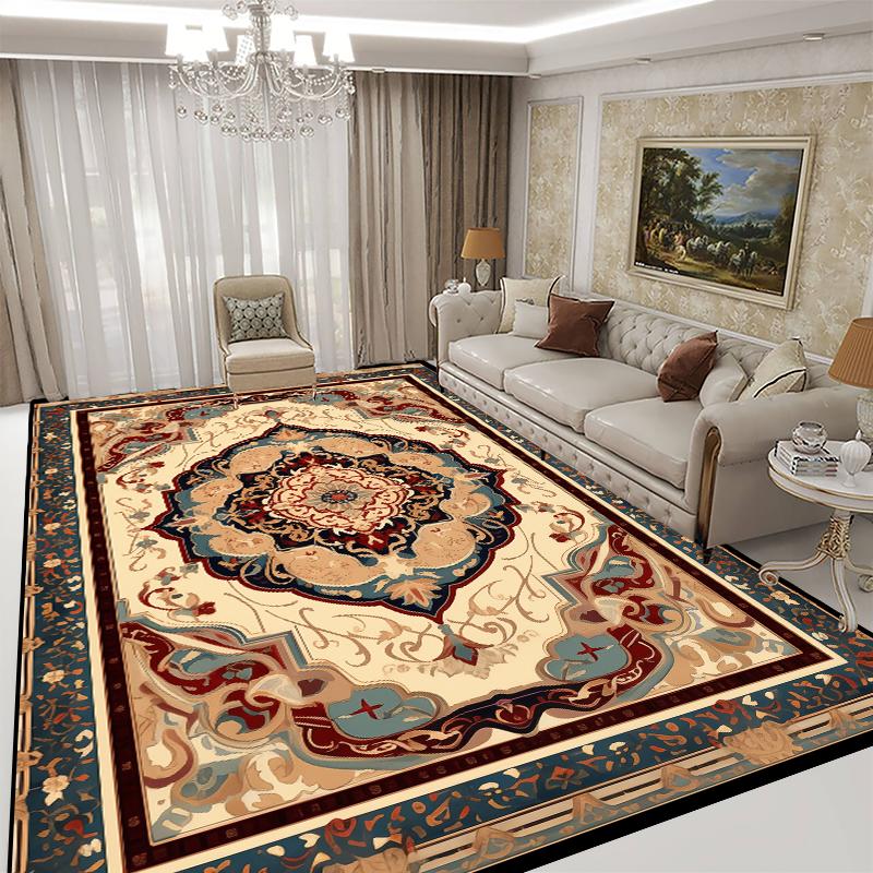 Persian Style Red Carpet for Living Room Washable Luxury American Hairless Table Area Rug for Bedroom Home Anti-slip Floor Mat