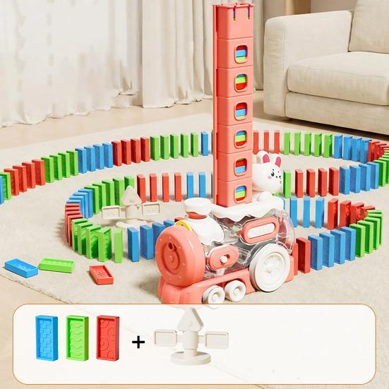 Kids Domino Train Toy Automatic Domino Thrower Sound Light Effect Toddler Building Blocks Projection Educational Gift