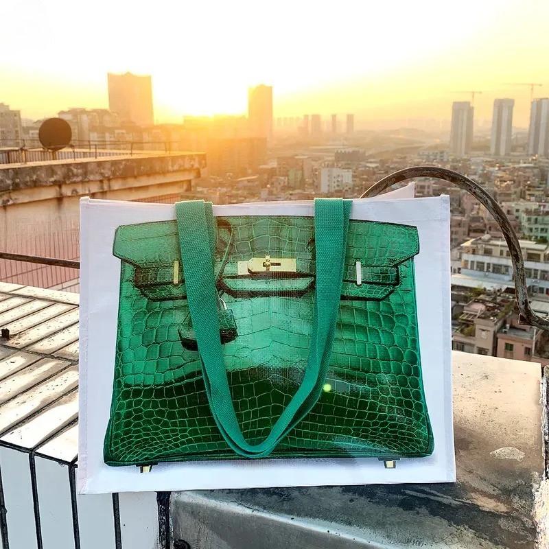 Treasure Bags Blogger's Parodie Creatieve Boodschappentassen Vrouwen Grote Capaciteit Print Handtas Boodschappentas Geweven Boodschappentas Grappige Tote Bags 41X31X21 CM groen