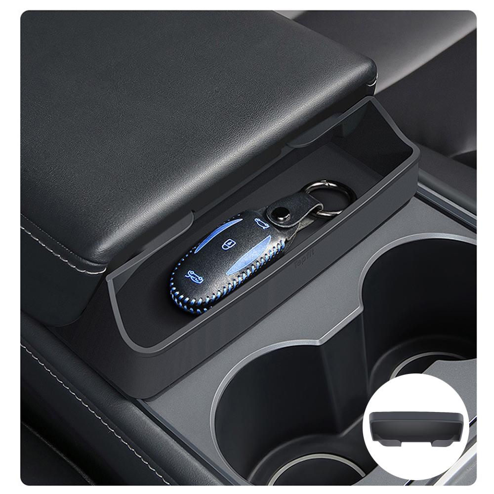 Auto-Brillenbox für Tesla Model 3 Y Mittelarmlehne Versteckte Aufbewahrungsbox Organizer Innenzubehör Grau Autozubehör