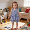 Hot Selling Crossborder Infant Girls Summer Clothing Set 0 3 Years Stripe With Dark Blue Bow Print Spaghetti Bow Straps Ruffle For Daily And Outing