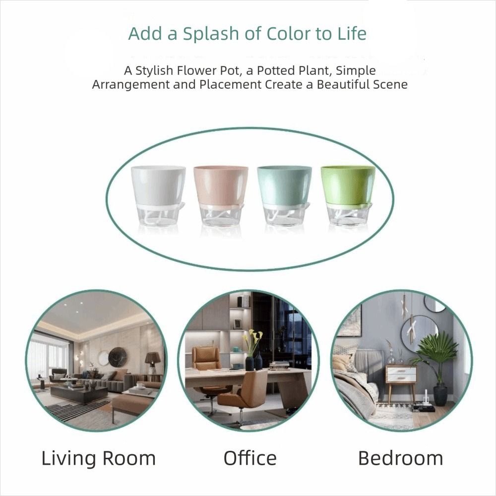 Drainage Hole Self Watering Flower Pot Plastic Resin Material Transparent Plant Pot  Home Planters