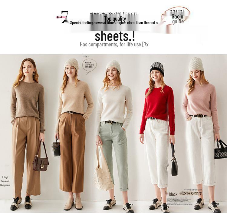 Women's 100% Pure Cashmere Round Neck Sweater, Knitted Seamless Long Sleeve - Autumn/Winter Collection.