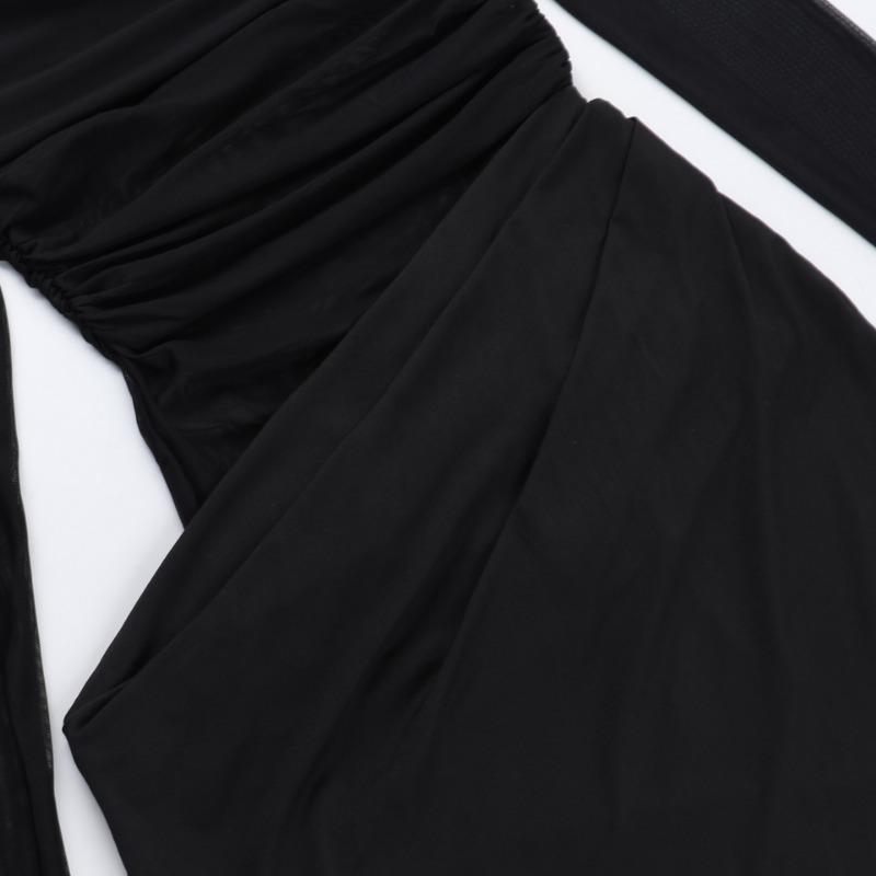 Fall Women's Dress Socialite Style One Line Shoulder Mesh Sexy Mini Short Dress