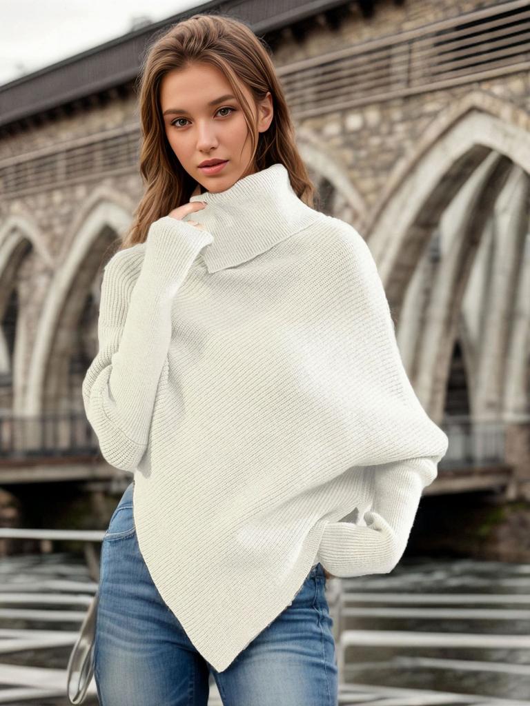 Casual Solid Knit Sweater Ladies V Neck Crew Neck Warm Daily Long Sleeve Blouse
