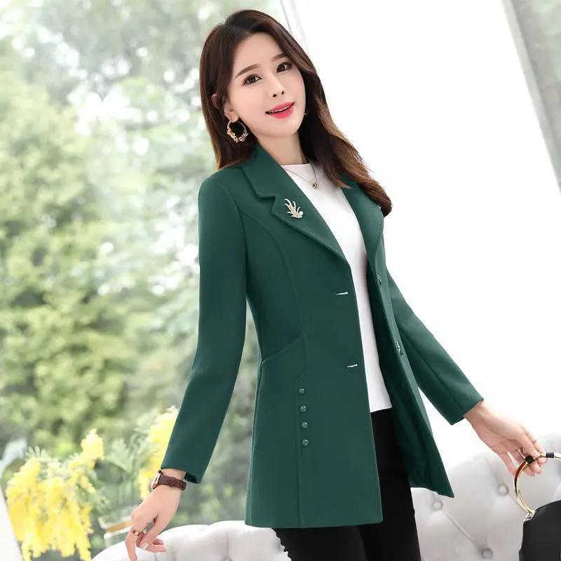Women's Winter Plus Size Waisted Tweed Coat Office Business Casual Standing Collar Jacket Warm Coat