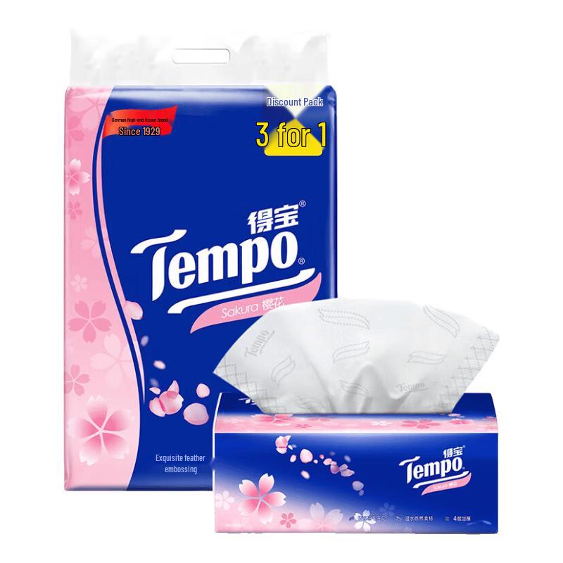 Tempo Cherry Blossom 4-Ply Wet-Strength Facial Tissues
