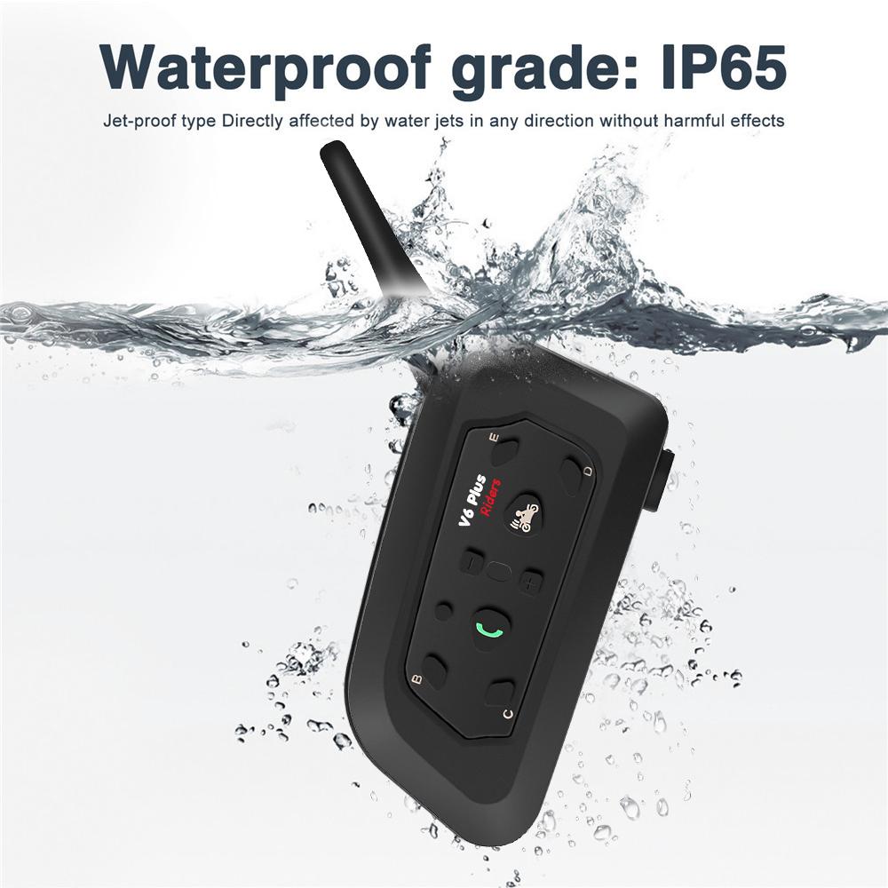 V6 PLUS Motorcycle Bluetooth Helmet Intercom Headset Waterproof Music Player 1500M Interphone Communicator for 6 Riders