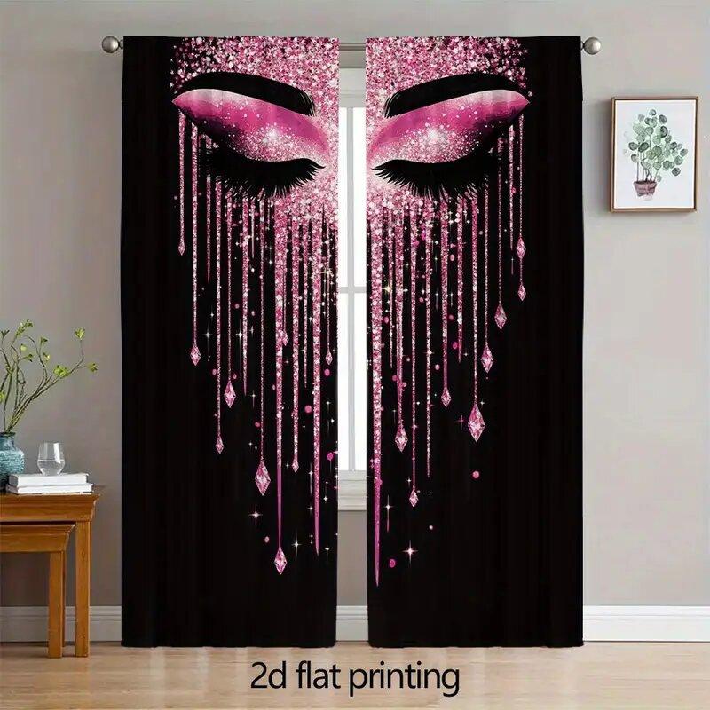 Pink eyelashes and sparkling diamond curtains, pole bag curtains,  bedroom and living room, home decoration, room decoration 60×150cm