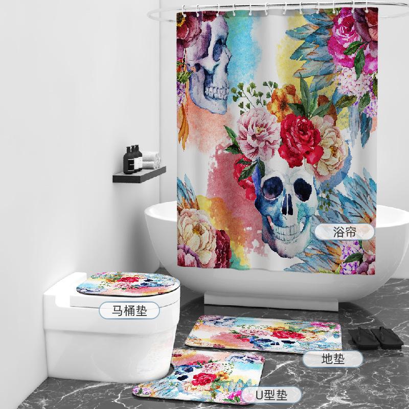 Plants, Flowers, Non-Punching Shower Curtains, Flowers, Digital Printing Shower Curtains, Shower Curtains Four-Piece Set