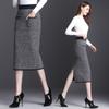 Warm Knitted Plaid Skirt High Waist Women Autumn Winter Split Bodycon Skirts