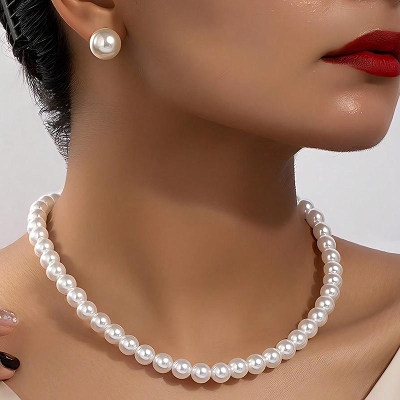 INS Mode Minimalistisches Imitationsperlen Halskette Ohrringe Armband Zirkon Set Damen Party Accessoires