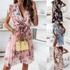 Summer Women's Ruffle Short Sleeve V-Neck Digital Printed Dresses