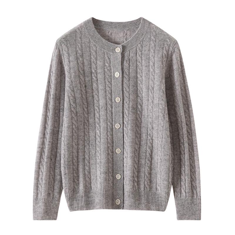 Γυναικεία ζακέτα με στρογγυλή λαιμόκοψη από 100% κασμίρ - Πλεκτό παλτό για το φθινόπωρο και τον χειμώνα