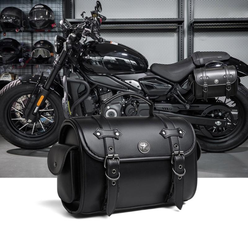 High Capacity Unique Punk Motorcycle Leather Tool Bag Saddlebag for Bikers & Adventurers Long Distance Riding