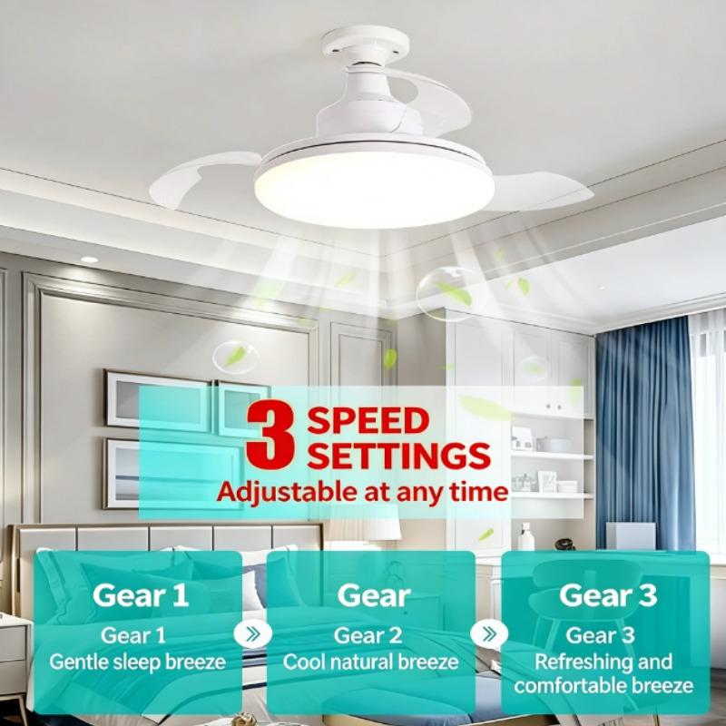 New Ceiling Fan Light Invisible Telescopic Blade Air Circulation Silent Dimming Timed LED Fan Ceiling Lamp Electric Fan Decor